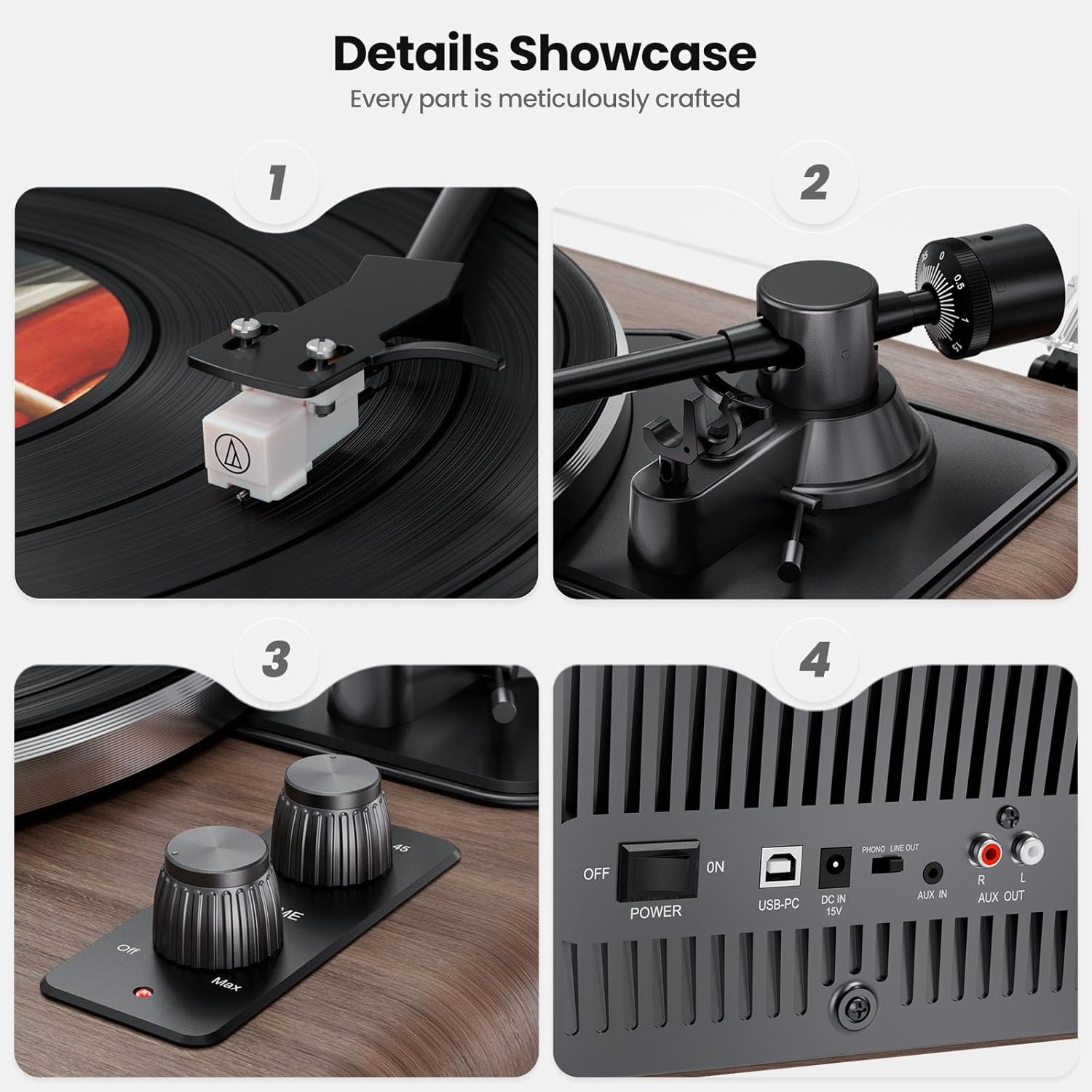 Bluetooth Vinyl Record Player with 4 Stereo Speakers