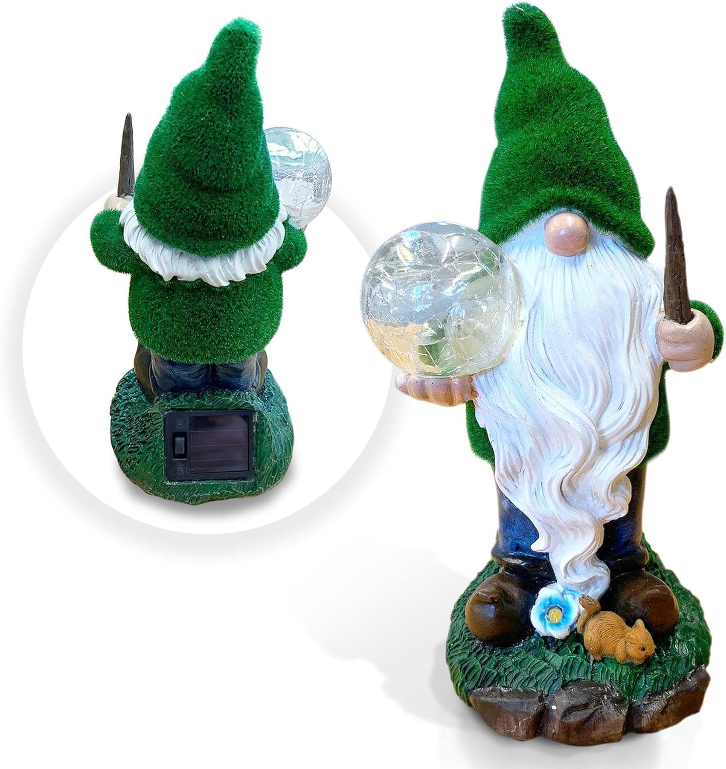 Solar Gnome Wizard Statue LED Light Outdoor Garden Patio Decor