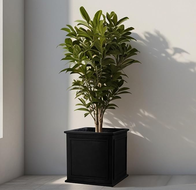 40cm Black Plant Pot Large Fibrestone Planter Indoor Outdoor