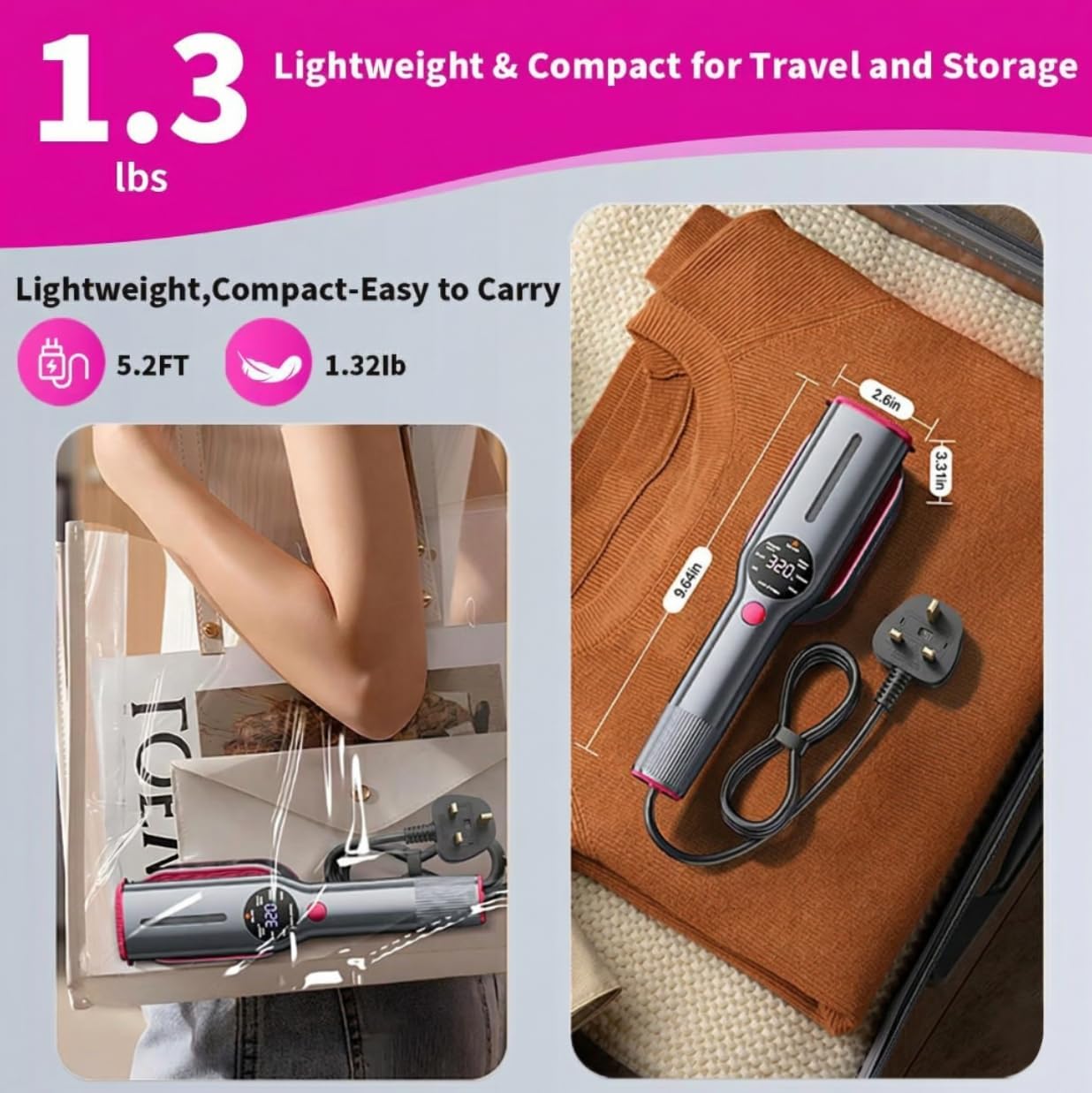 Handheld Clothes Steamer 1200W 2 in 1 Iron LED 7 Modes Fast Heat
