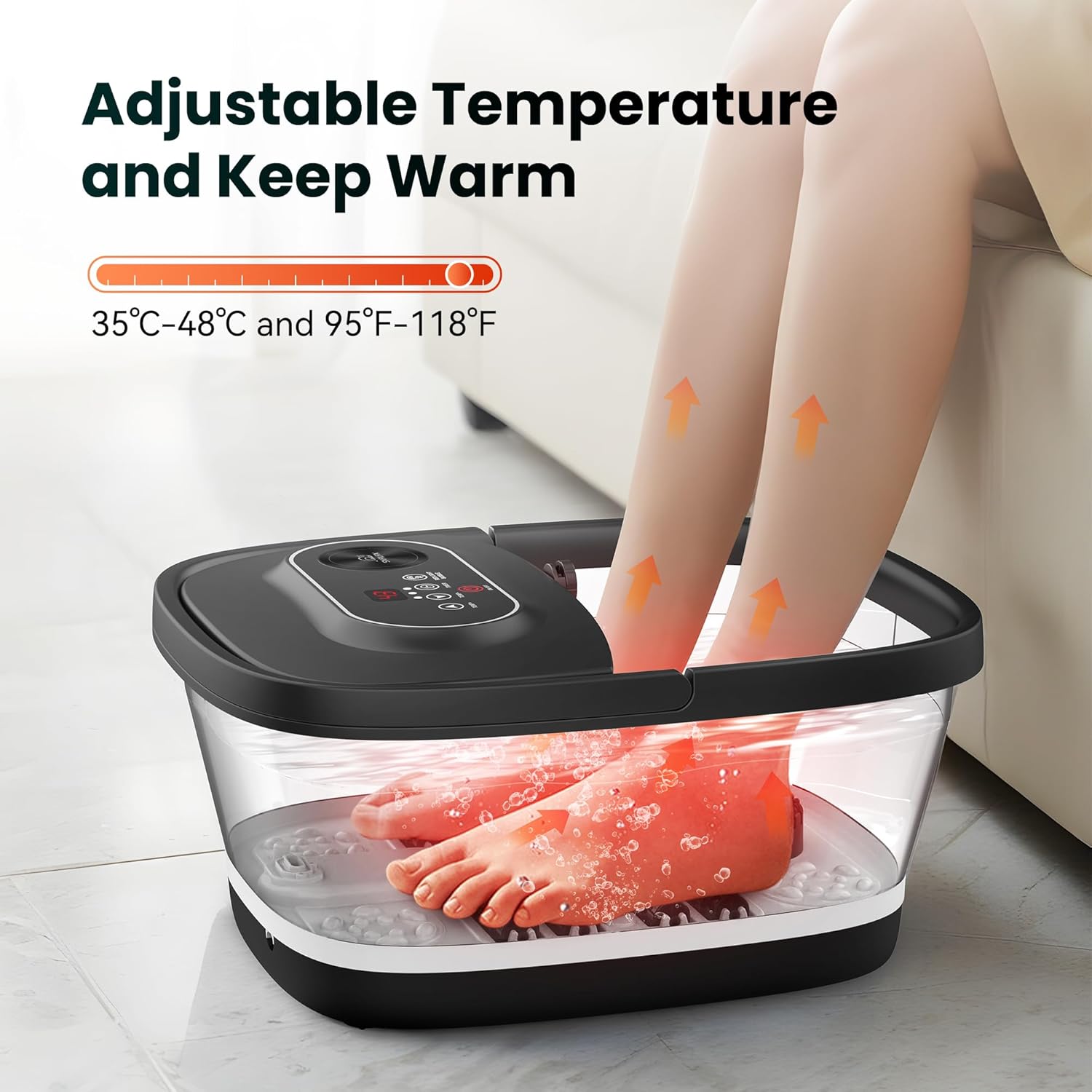 Collapsible Foot Spa Massager Heat Bubble Rollers Timer Bath