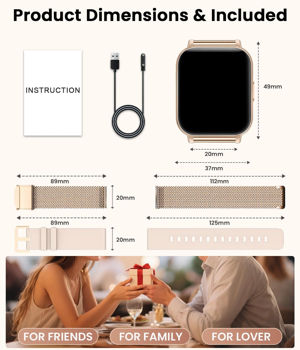 Rose Gold Smart Watch 1000mAh Battery Bluetooth Call Tracker
