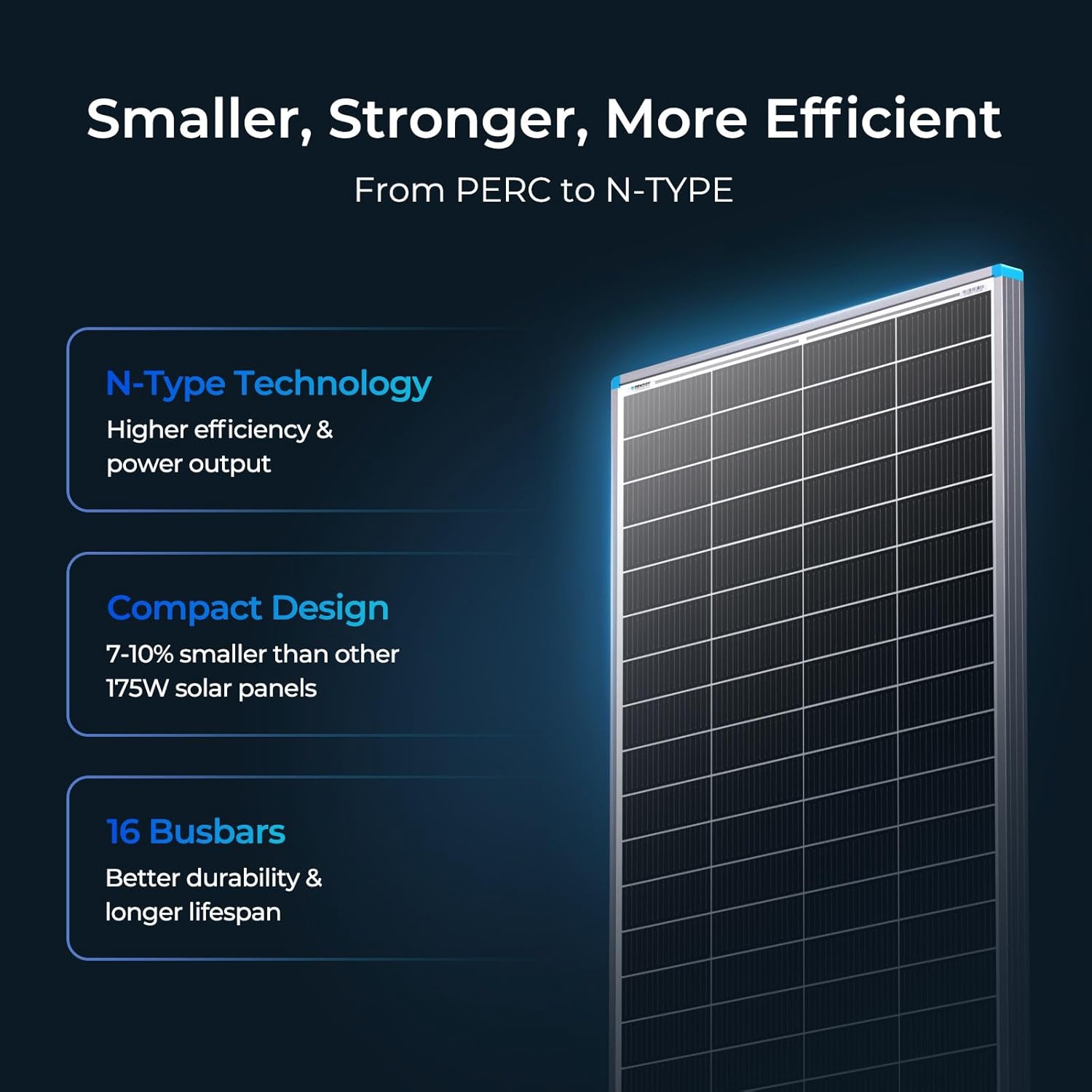 175W N Type Solar Panel 12V 25 Efficiency RV Marine