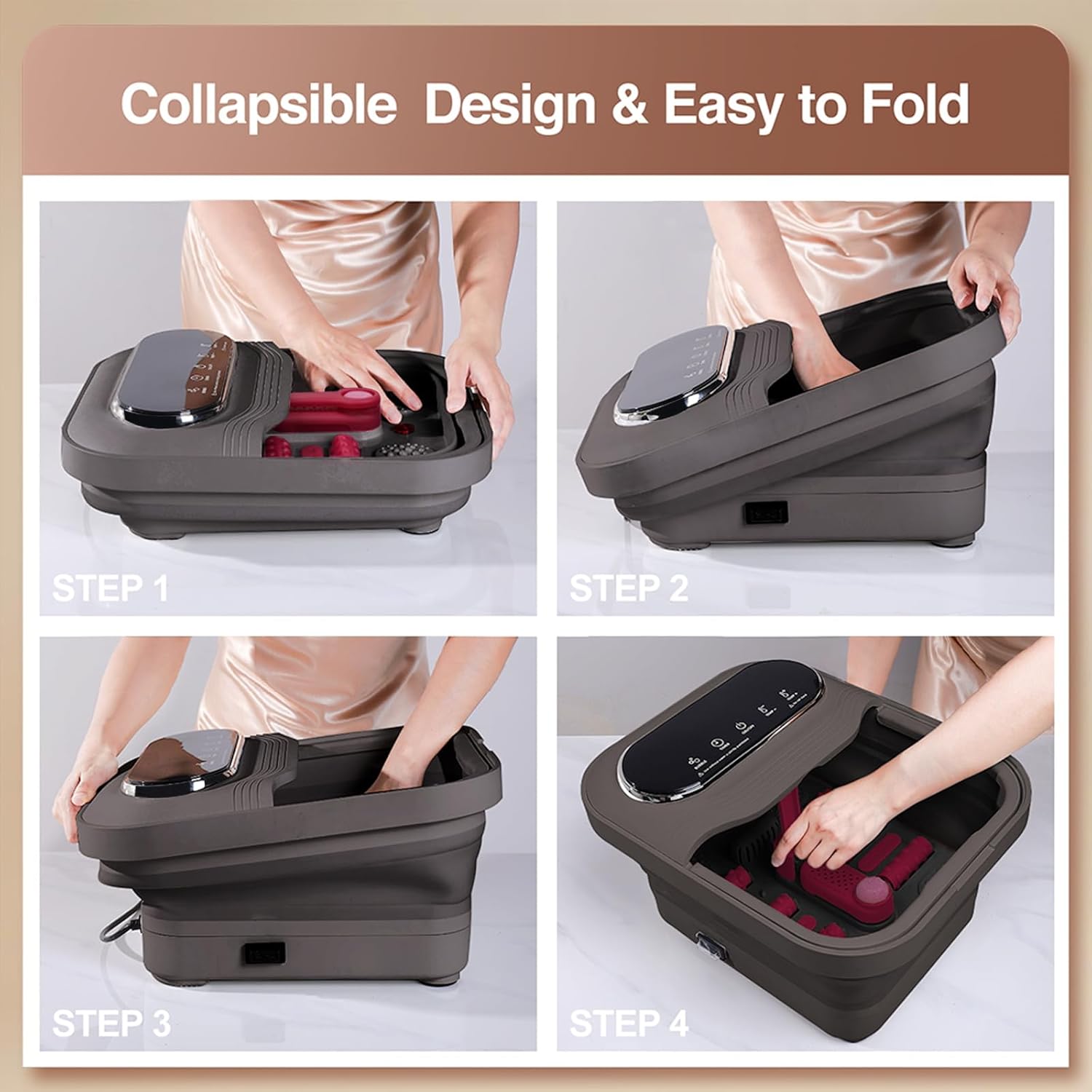 Collapsible Foot Spa Massager Heat Bubble Roller Bath Temp Control