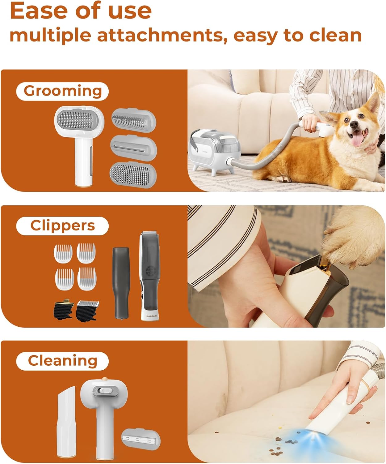 Pet Grooming Vacuum Dog Cat Low Noise 5 Tool Hair Remover