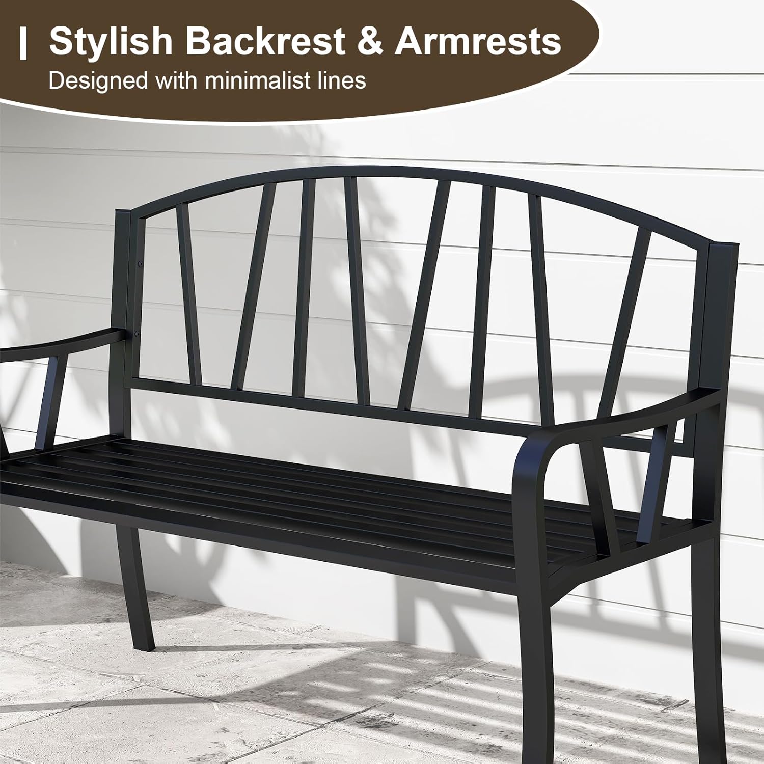 2-3 Seater Outdoor Metal Garden Bench Patio Park Seat Black