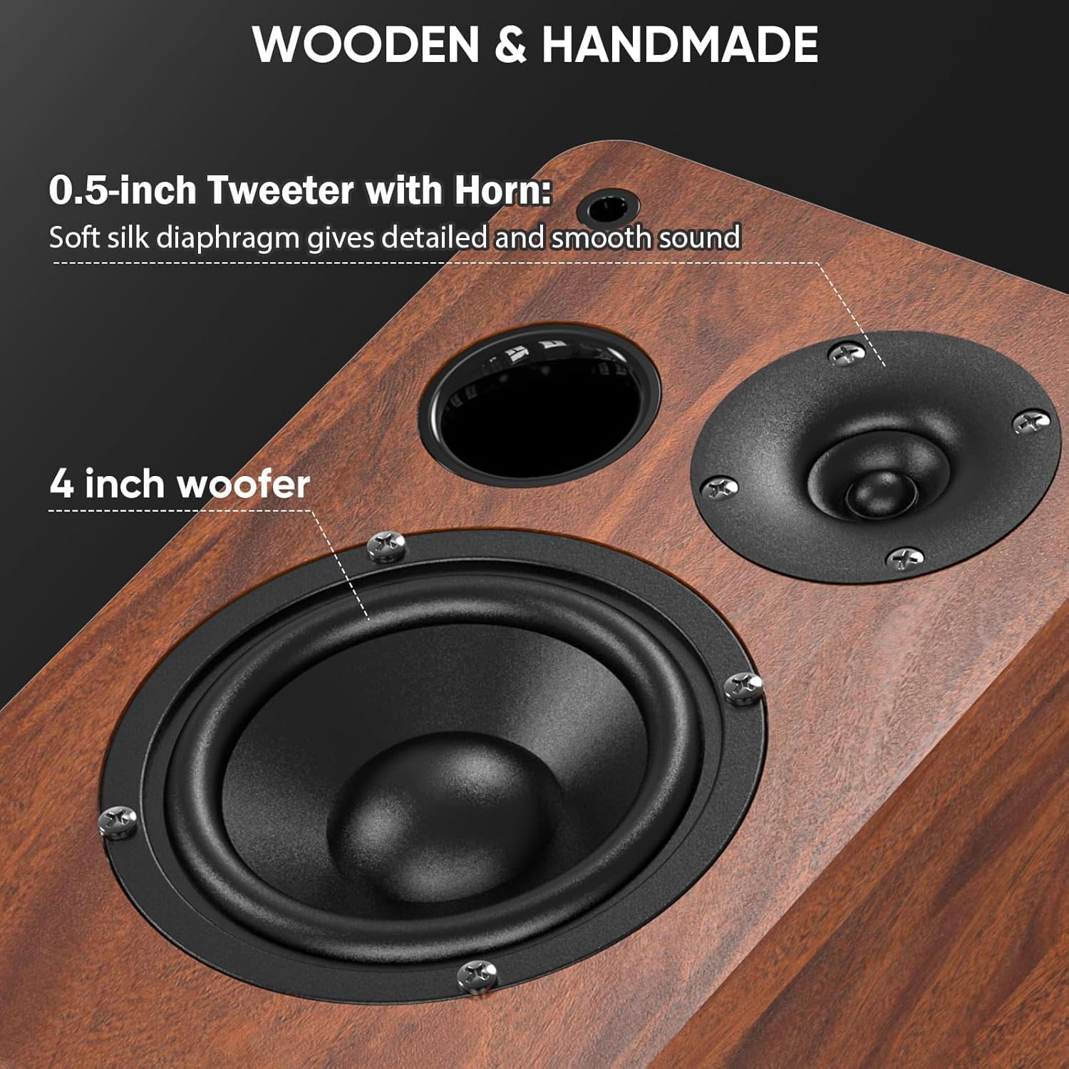 Active Bookshelf Speakers 80W Bluetooth 5.3 Optical Turntable