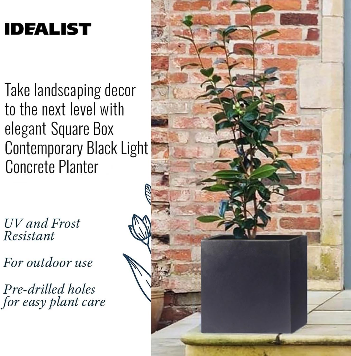 Set of 2 40cm Square Planters Black Stone Effect Garden Pots