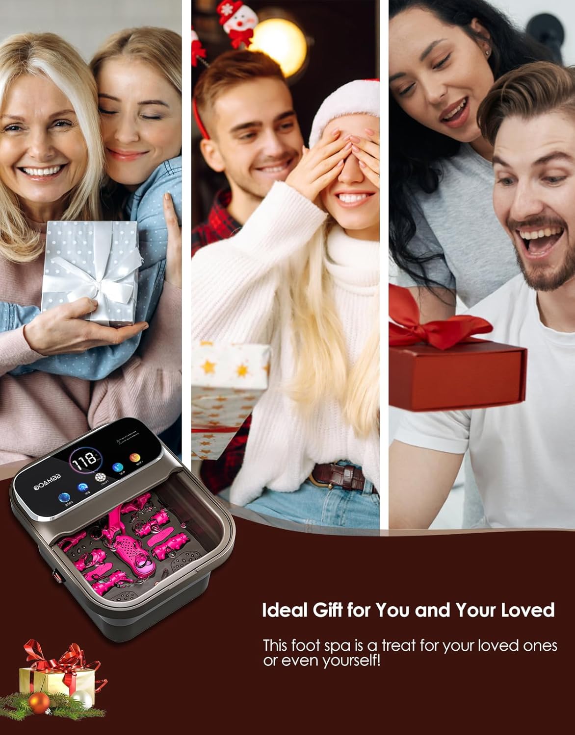 Foldable Foot Spa Bath Heat Bubble Remote Touch Screen Rollers