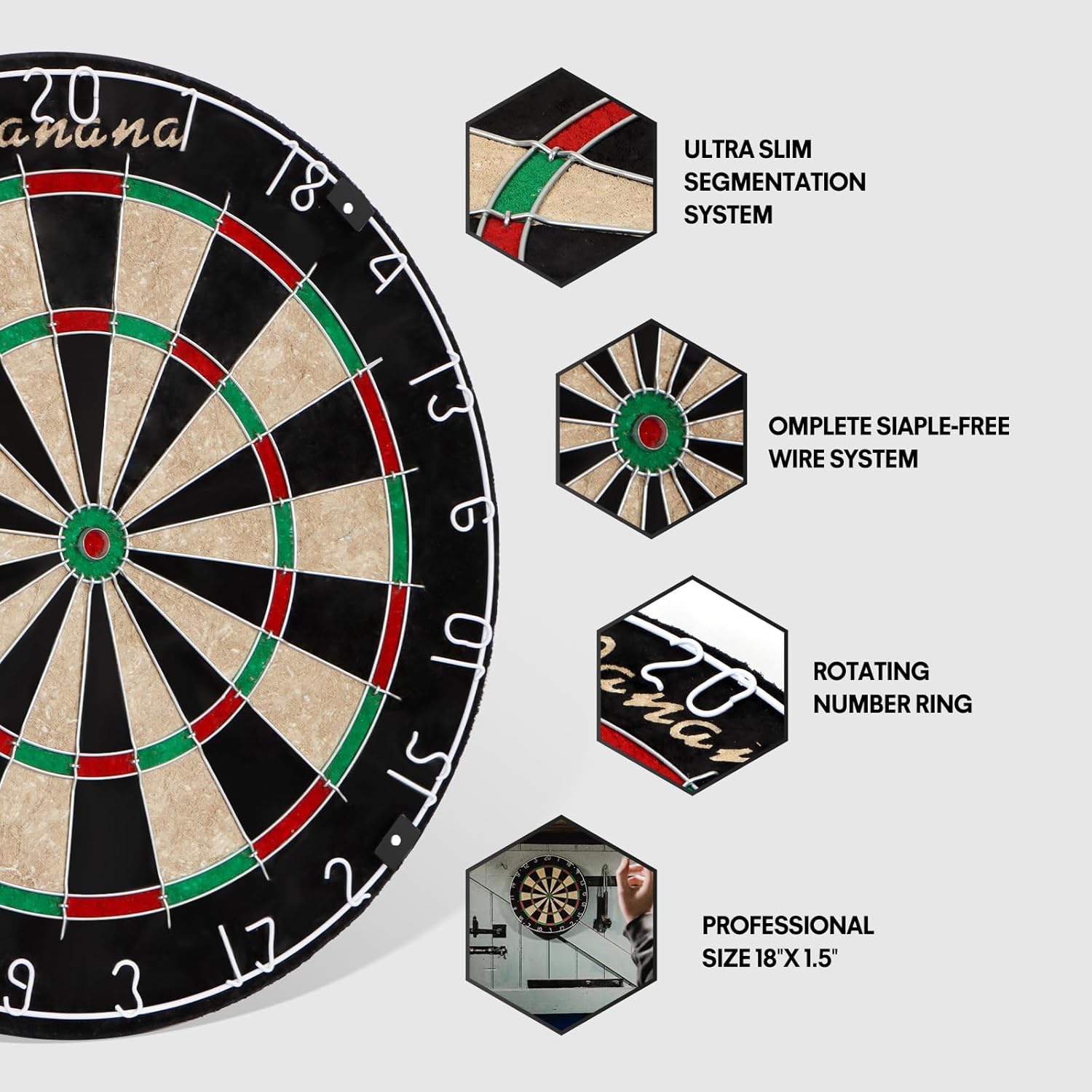 Bristle Dart Board Set Steel Tip Darts Staple Free Pro Play