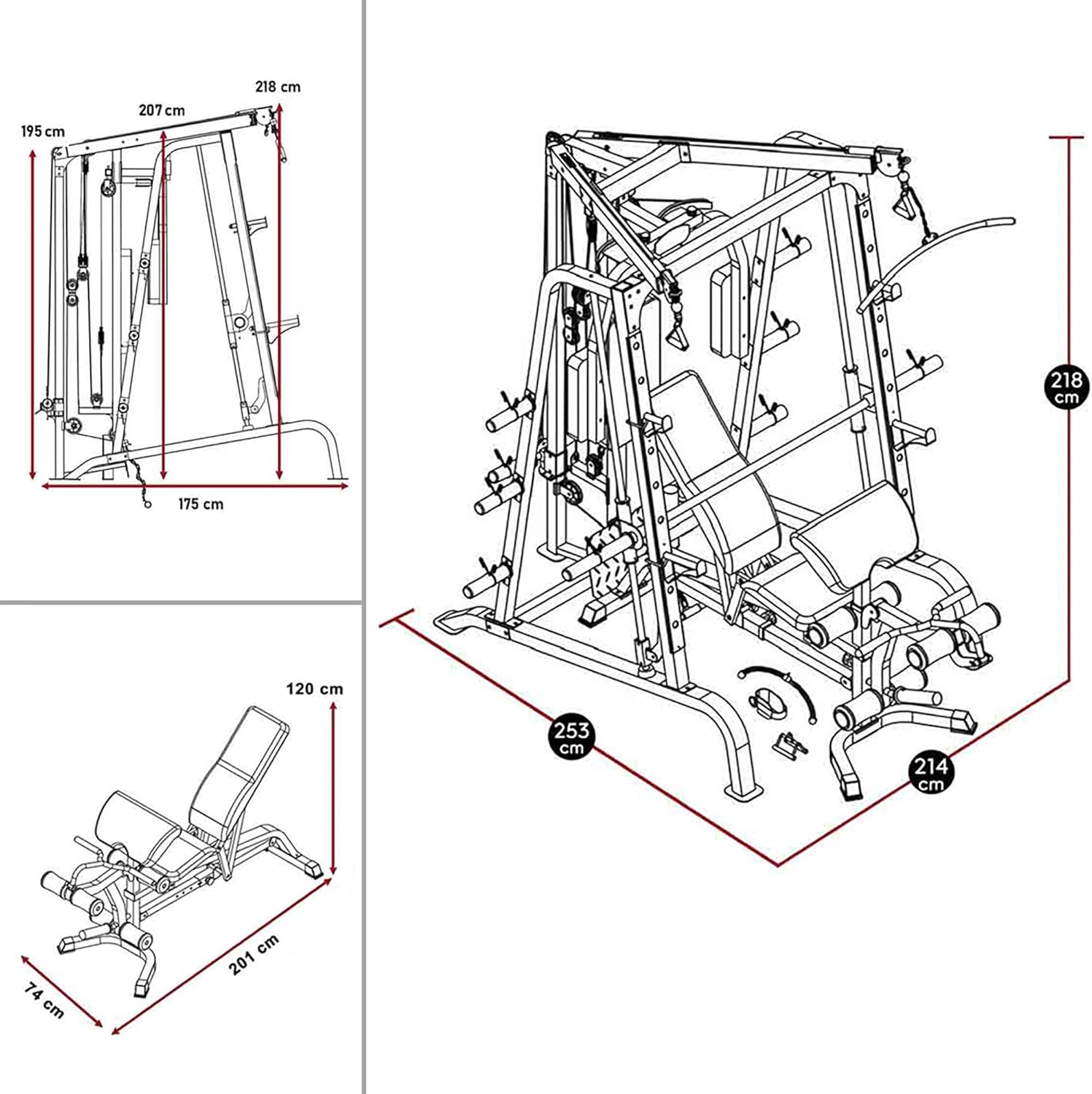 Smith Machine Home Gym Power Cage with Adjustable Weight Bench