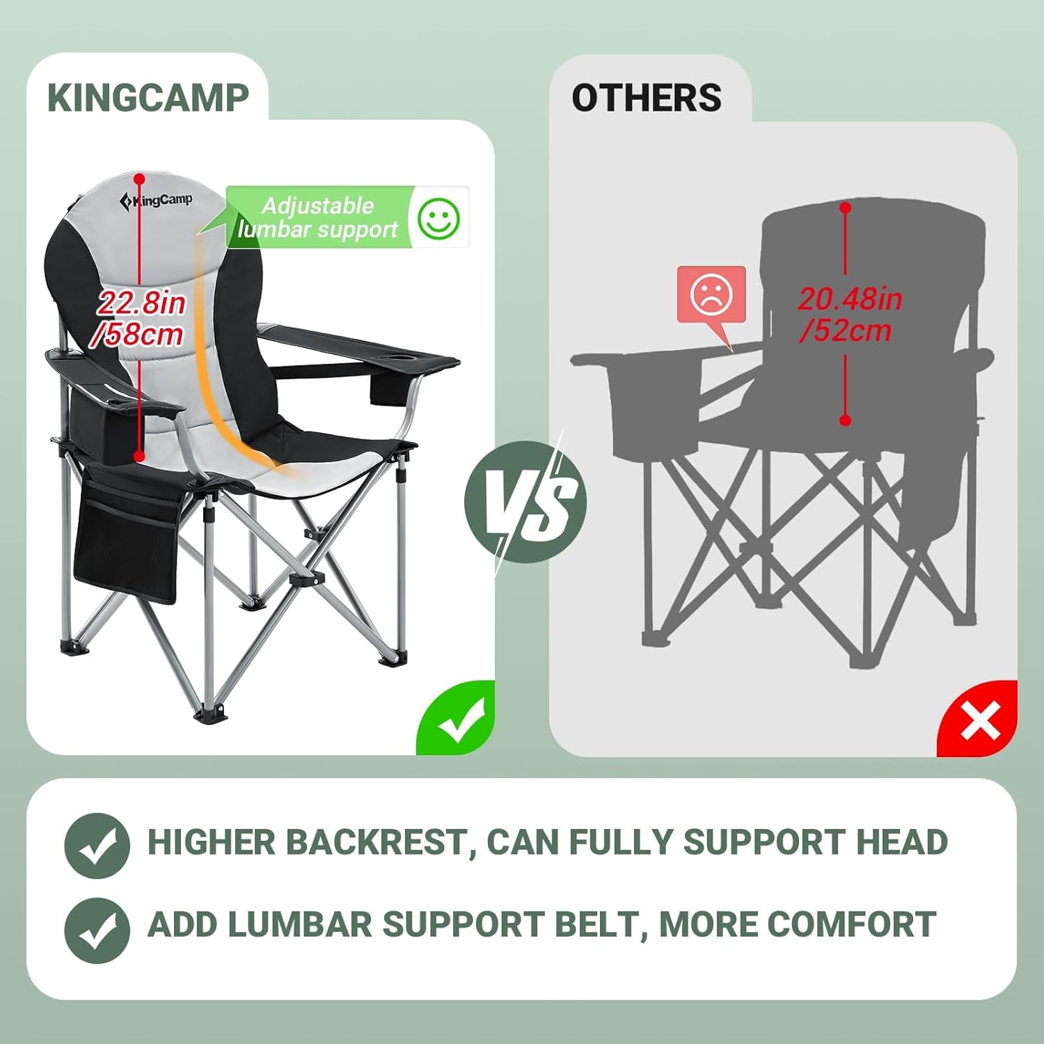 XL Heavy Duty Camping Chair 550 LBS Lumbar Support Cooler Seat