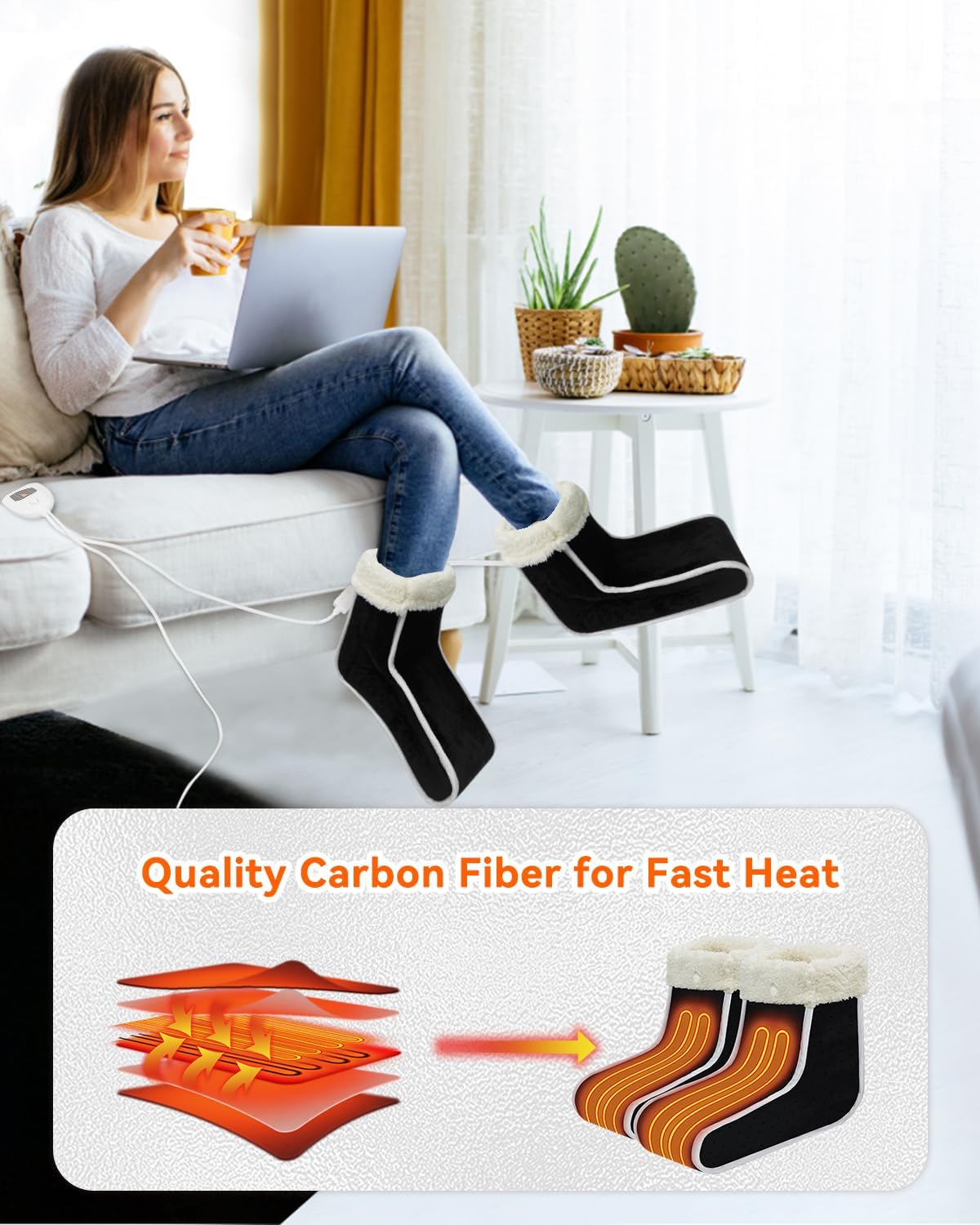 Heated Foot Warmer Electric Feet Pad Split Design 6 Temp Timer
