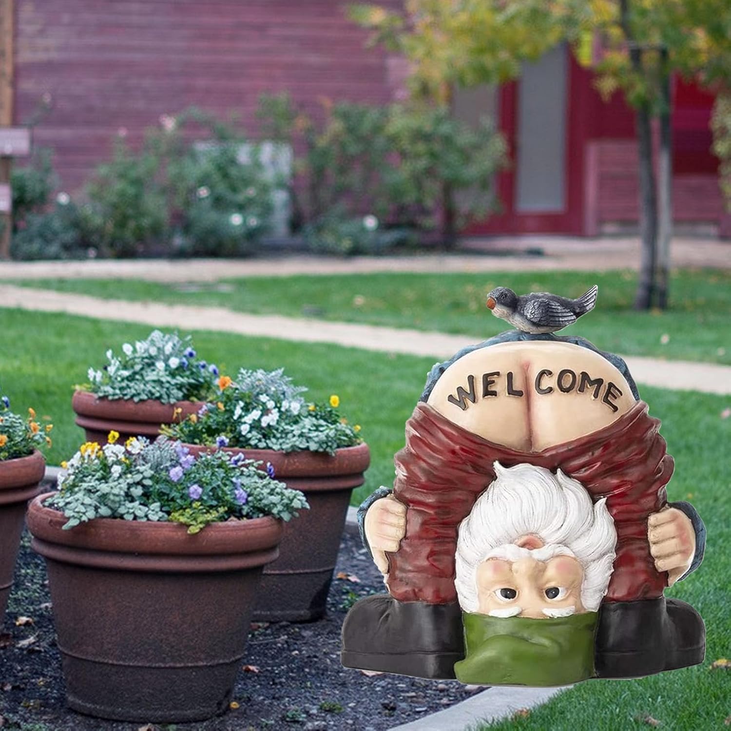 Funny Welcome Garden Gnome Statue Resin Outdoor Lawn Decor