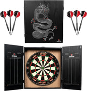 Dart Board Cabinet Set LED Light USB Home Darts Kit Wood