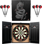 Home Dart Board Cabinet Set LED Light Scoreboard 2 Darts Wood