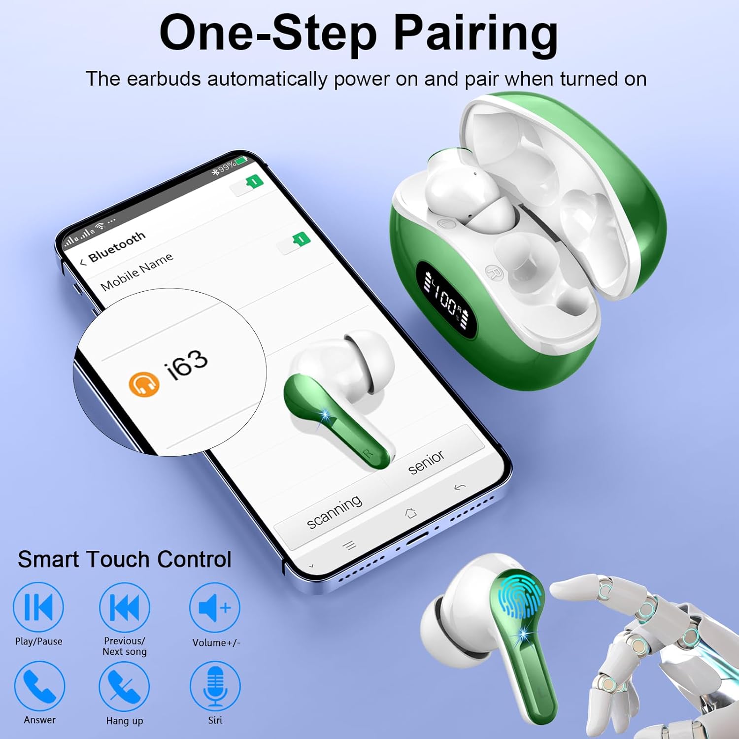 Wireless Bluetooth Earbuds ENC Noise Cancelling 40 Hour Playtime
