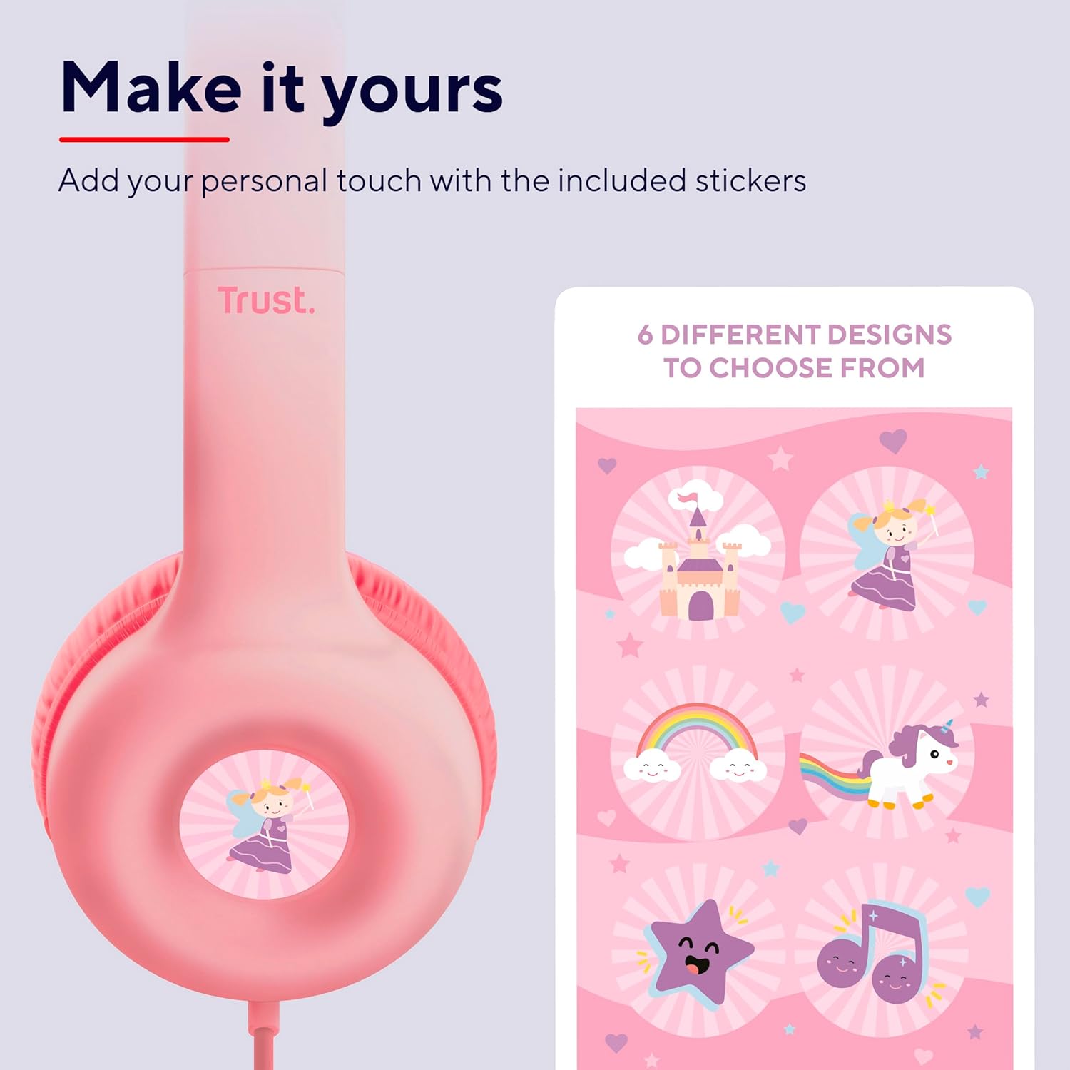Kids Wired Headphones 85dB Volume Limit Foldable Mic Pink