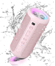 Pink Bluetooth Speaker 24W Loud Bass LED Lights IPX7 30H