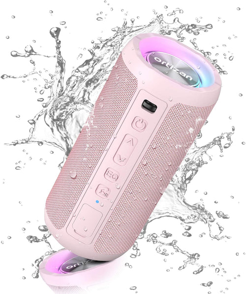 Pink Bluetooth Speaker 24W Loud Bass LED Lights IPX7 30H