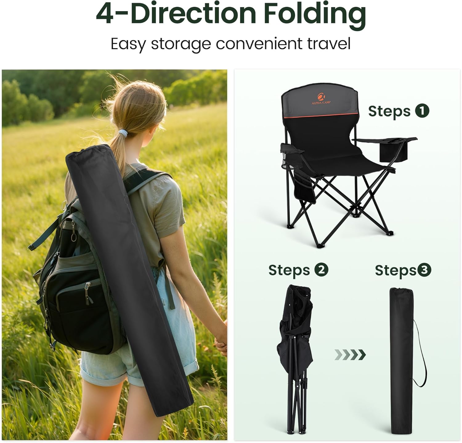 Camping Chairs 2 Pack Cooler Bag Mesh Back Black
