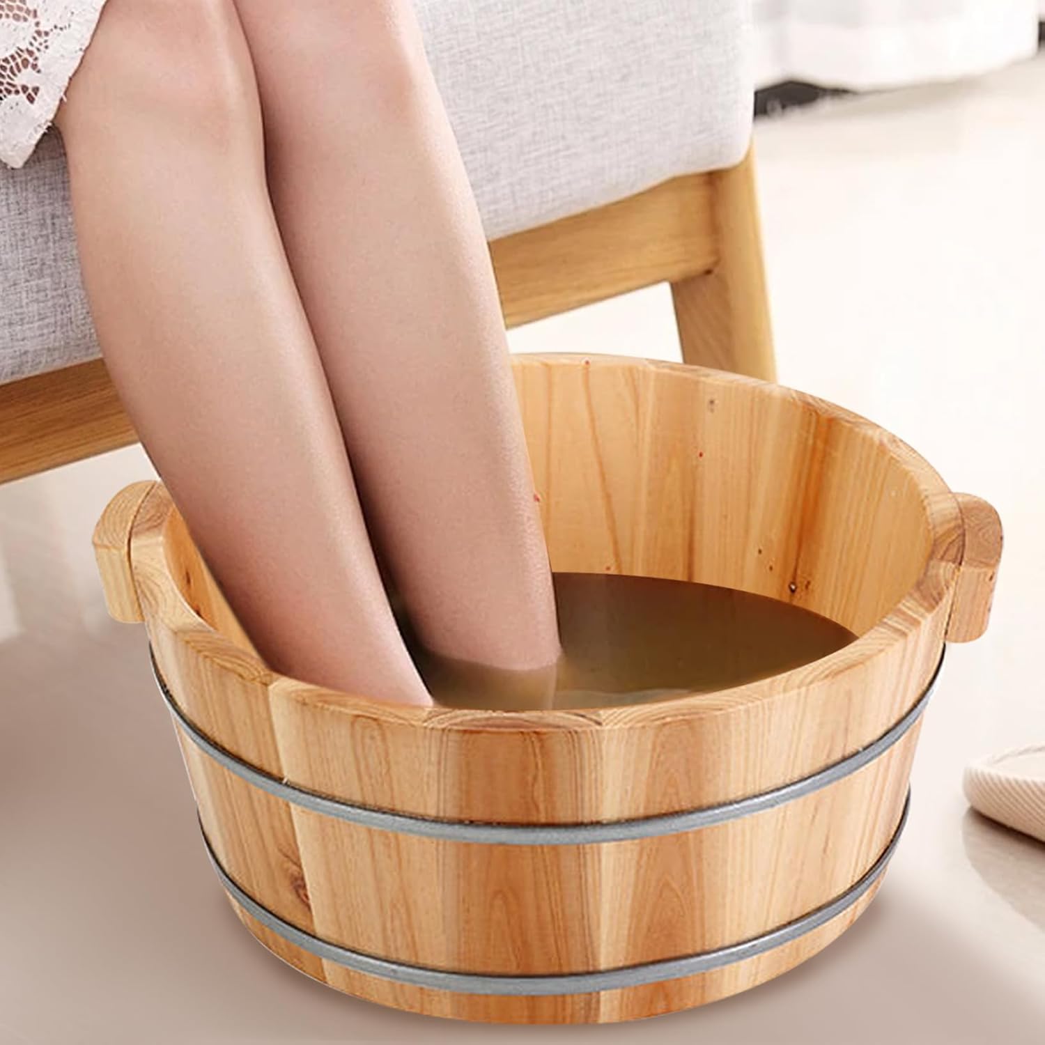 Wooden Foot Bath Basin Pedicure Bowl Spa Soak Tub 36cm