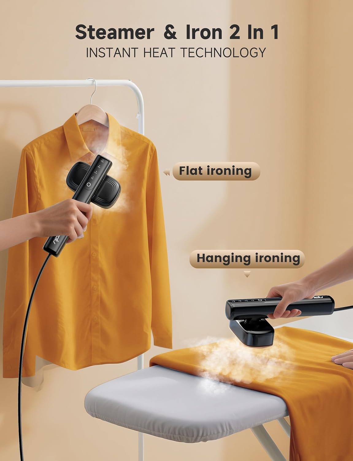 1200W Travel Garment Steamer LED Touch Portable Iron Fast Heat