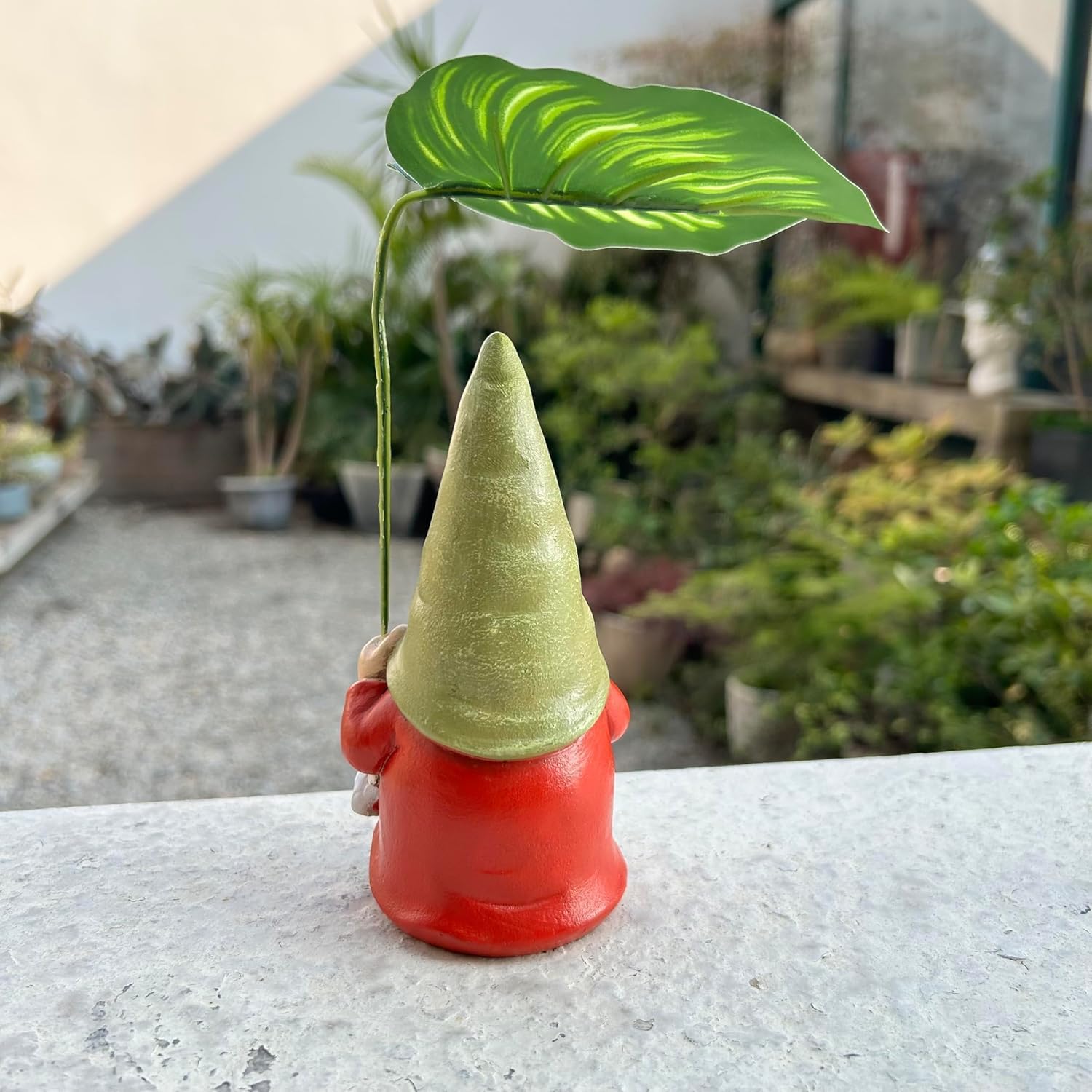 Female Garden Gnome Statue Leaf Umbrella Resin Outdoor Decor