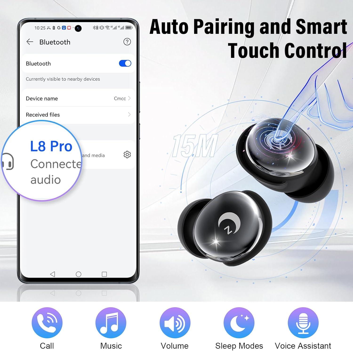 Wireless Bluetooth Sleep Earbuds Touch Screen 48 Hour Battery