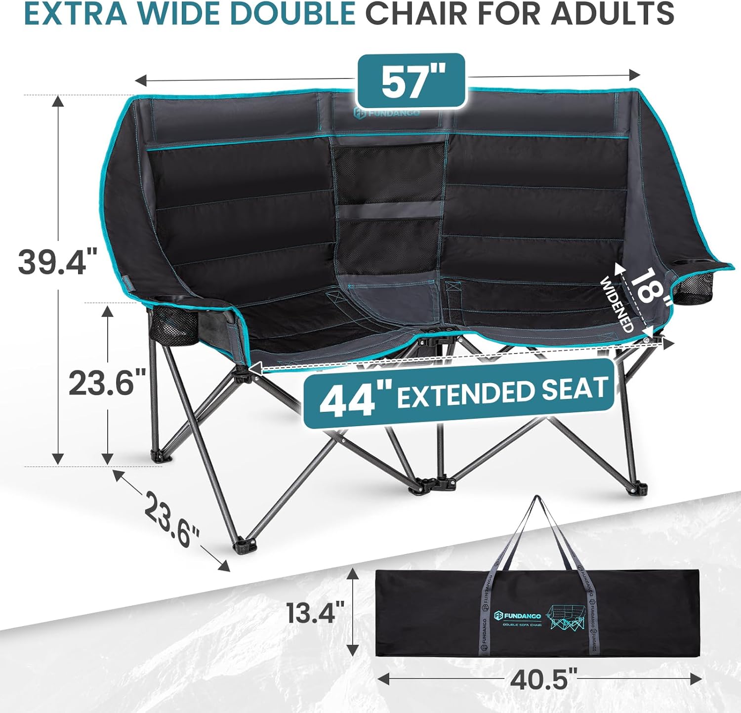 Extra Wide Double Camping Chair Foldable Black
