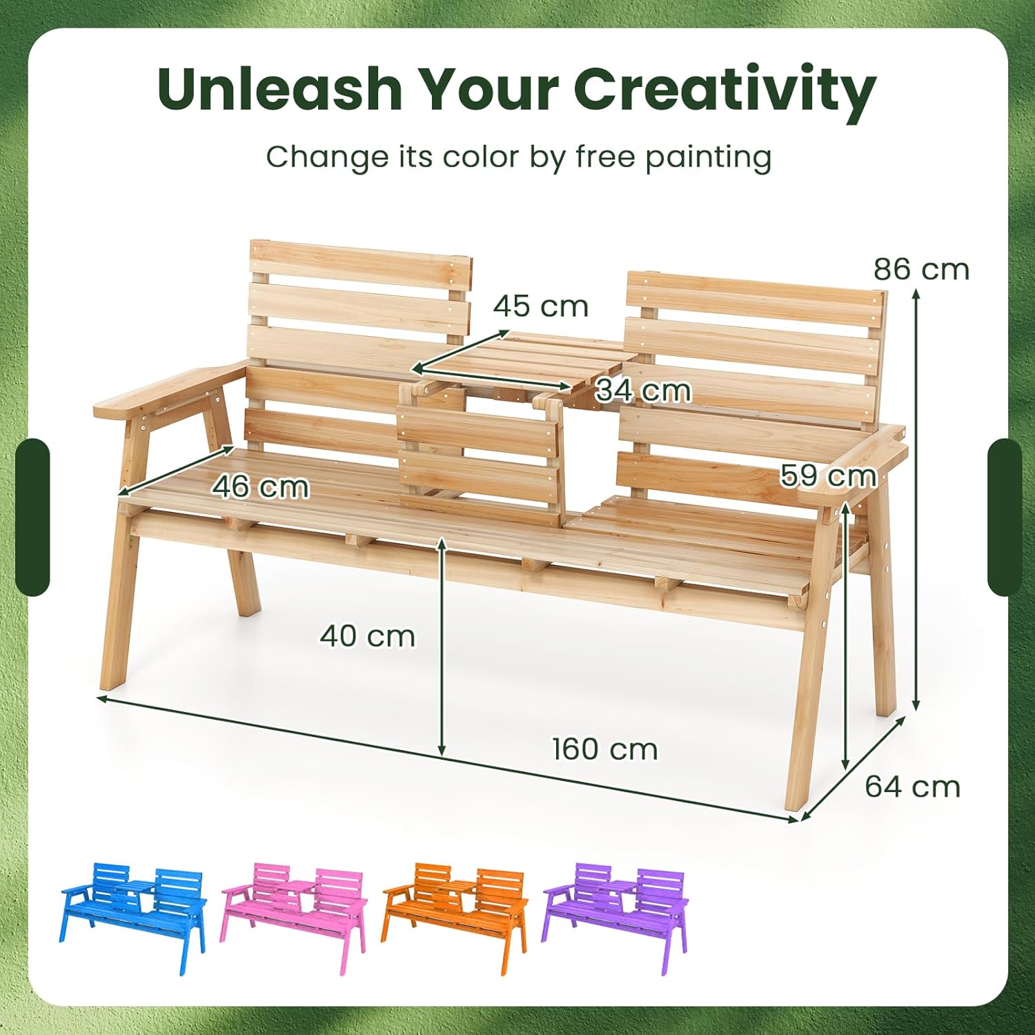 3 Seater Wooden Garden Bench with Foldable Table 160cm