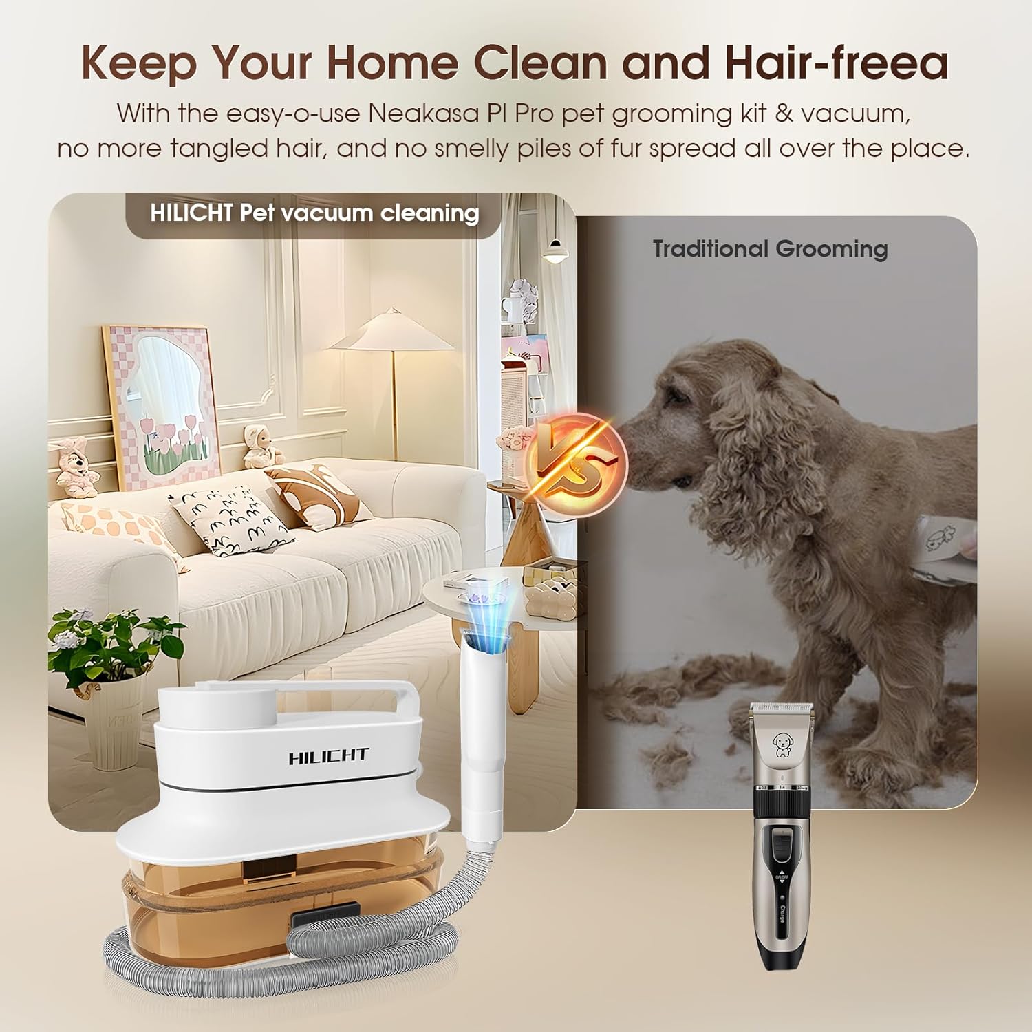Pet Grooming Vacuum Kit 4L 6 in 1 Quiet Dog Cat Hair Cleaner