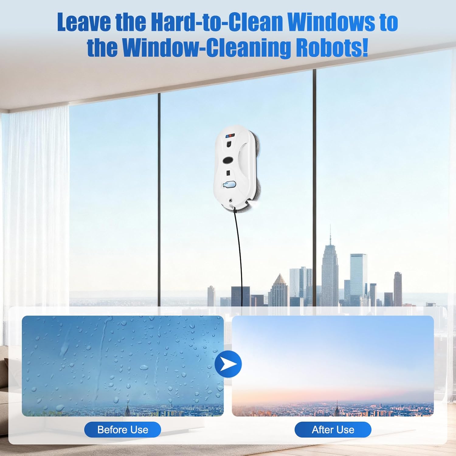 Robot Window Cleaner 5600Pa Smart Glass Cleaner Dual Spray Remote