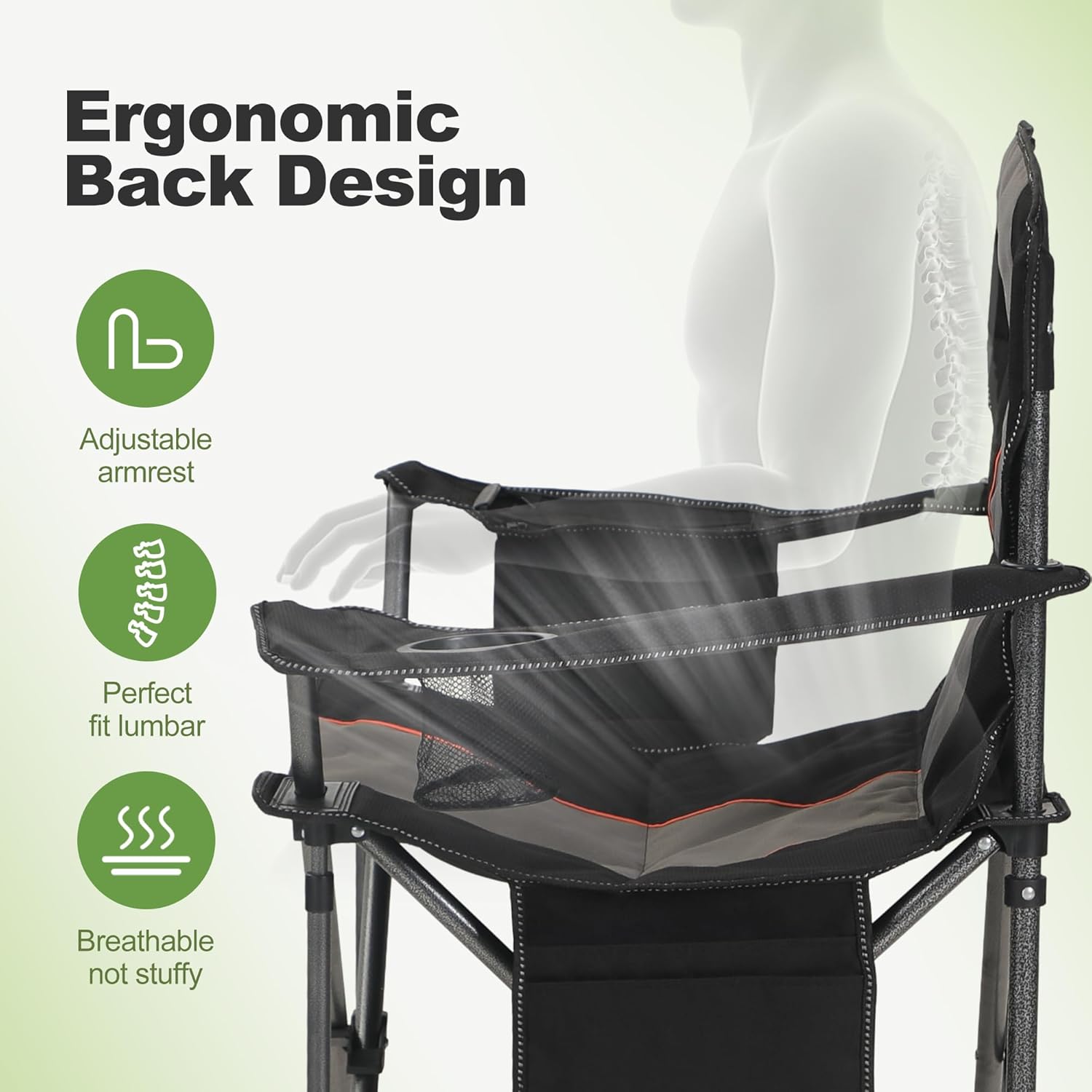 Heavy Duty Folding Camping Chair 200kg Padded Cooler Black