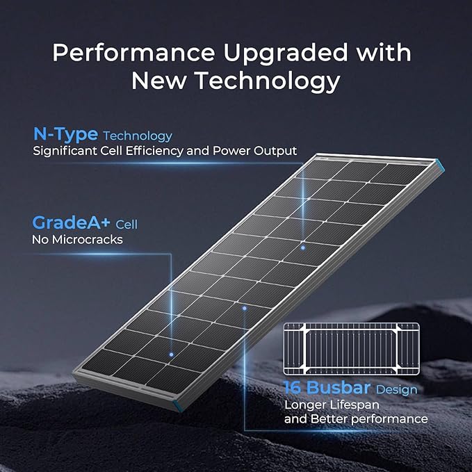 100W N Type Solar Panel 25 Percent High Efficiency Brackets
