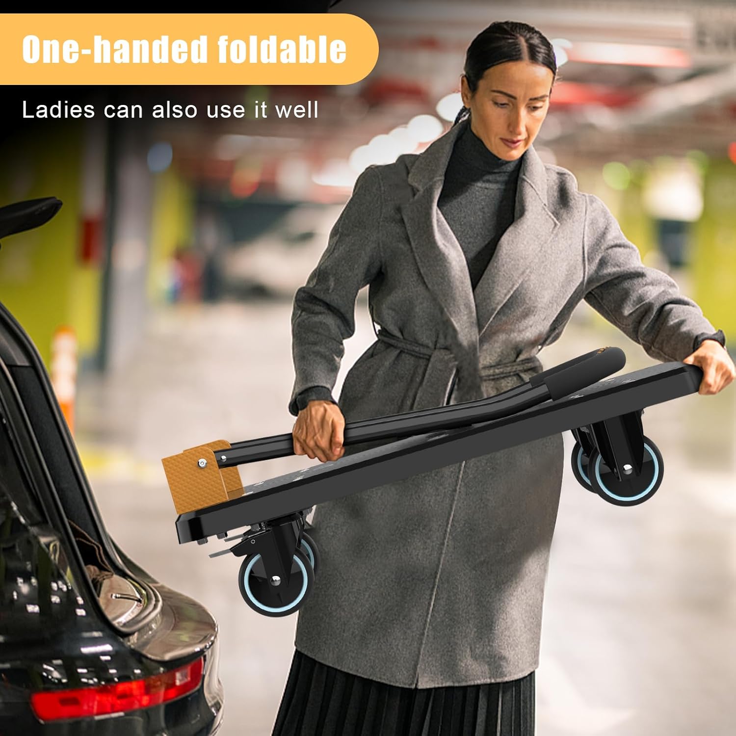 250KG One Hand Folding Platform Trolley Silent Wheels