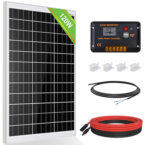 120W 12V Solar Panel Kit 30A Controller Cables Brackets