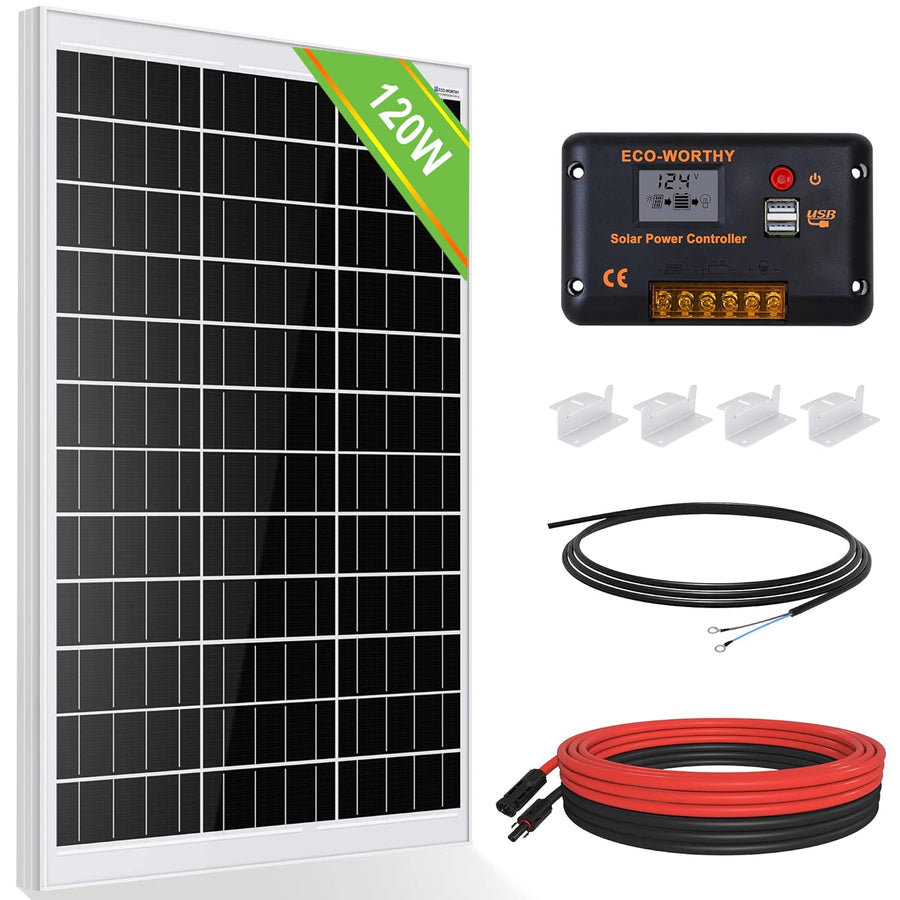 120W 12V Solar Panel Kit 30A Controller Cables Brackets