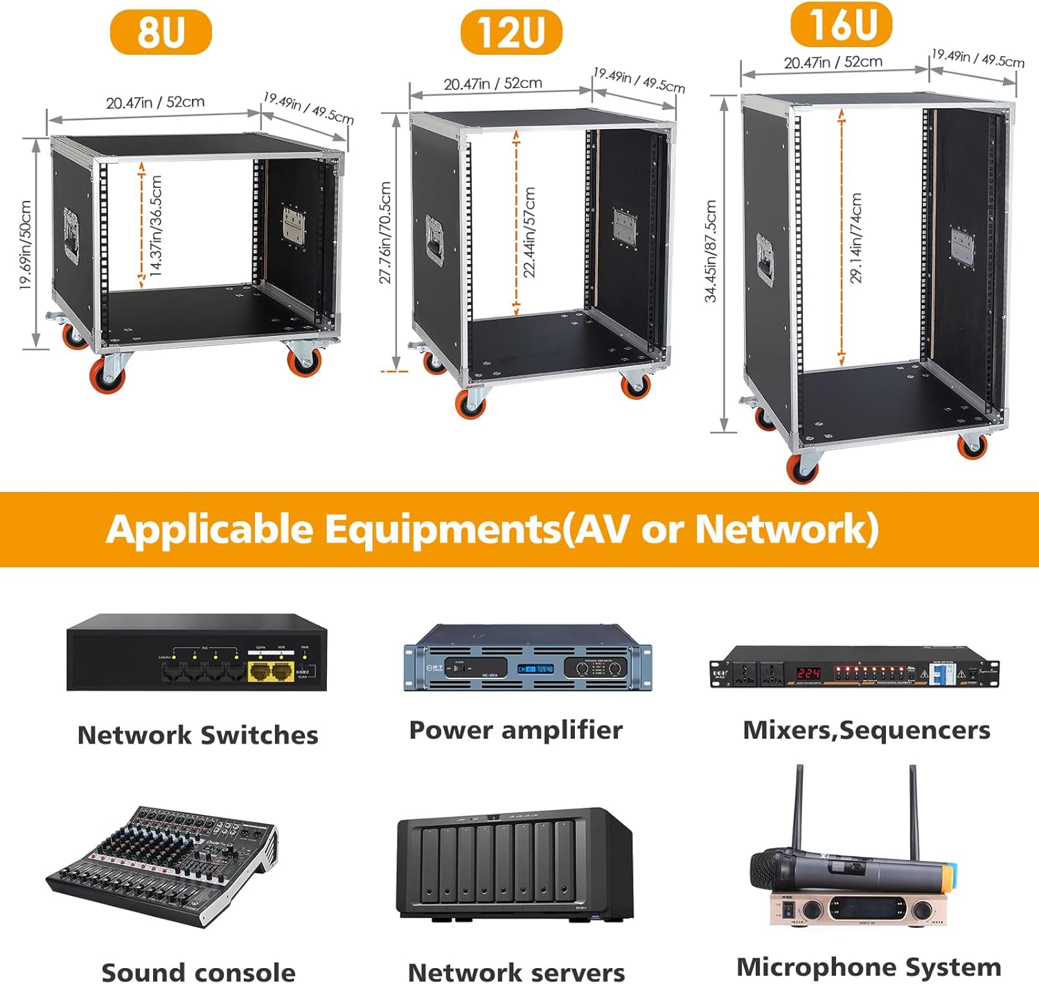 8U 19 Inch Rack Mount Cabinet on Wheels AV Server Stand