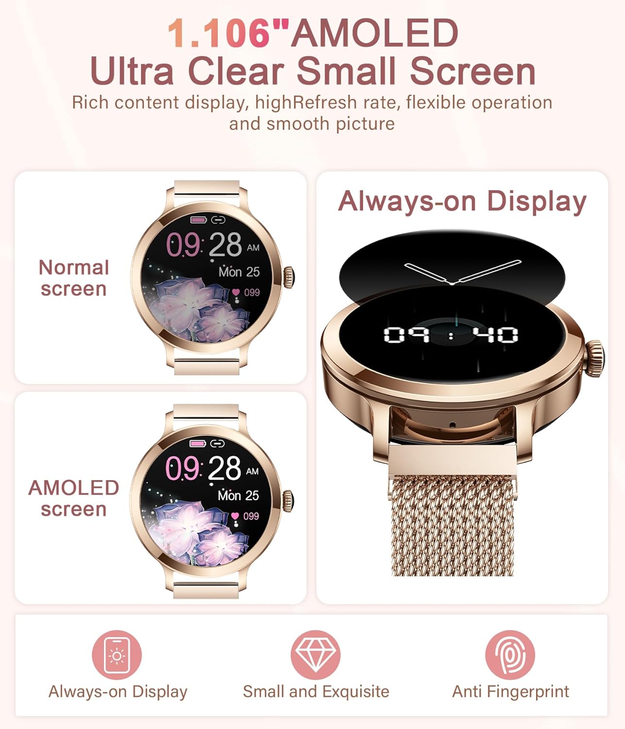 Ladies Small AMOLED Smart Watch Call 100 Sports