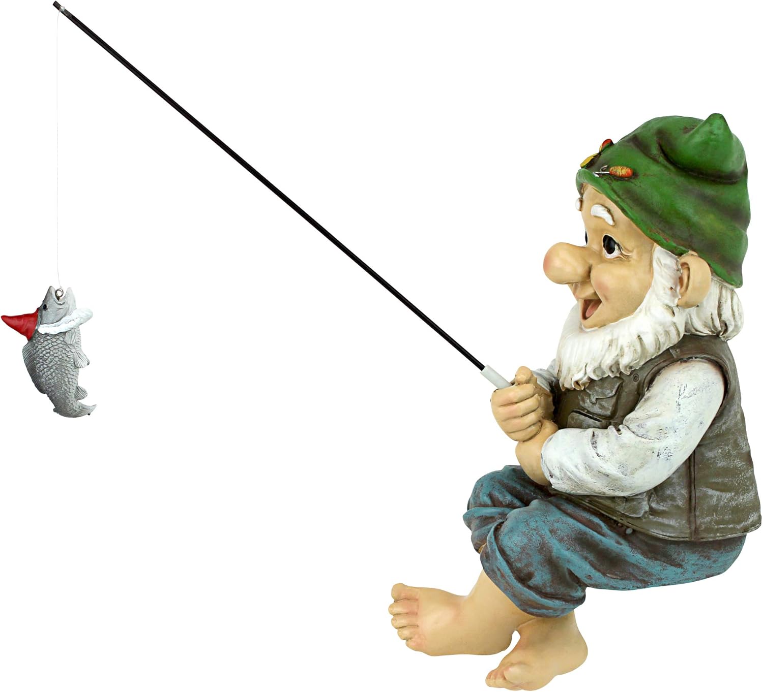 Fishing Garden Gnome Sitter 24cm Resin Outdoor Lawn Decor