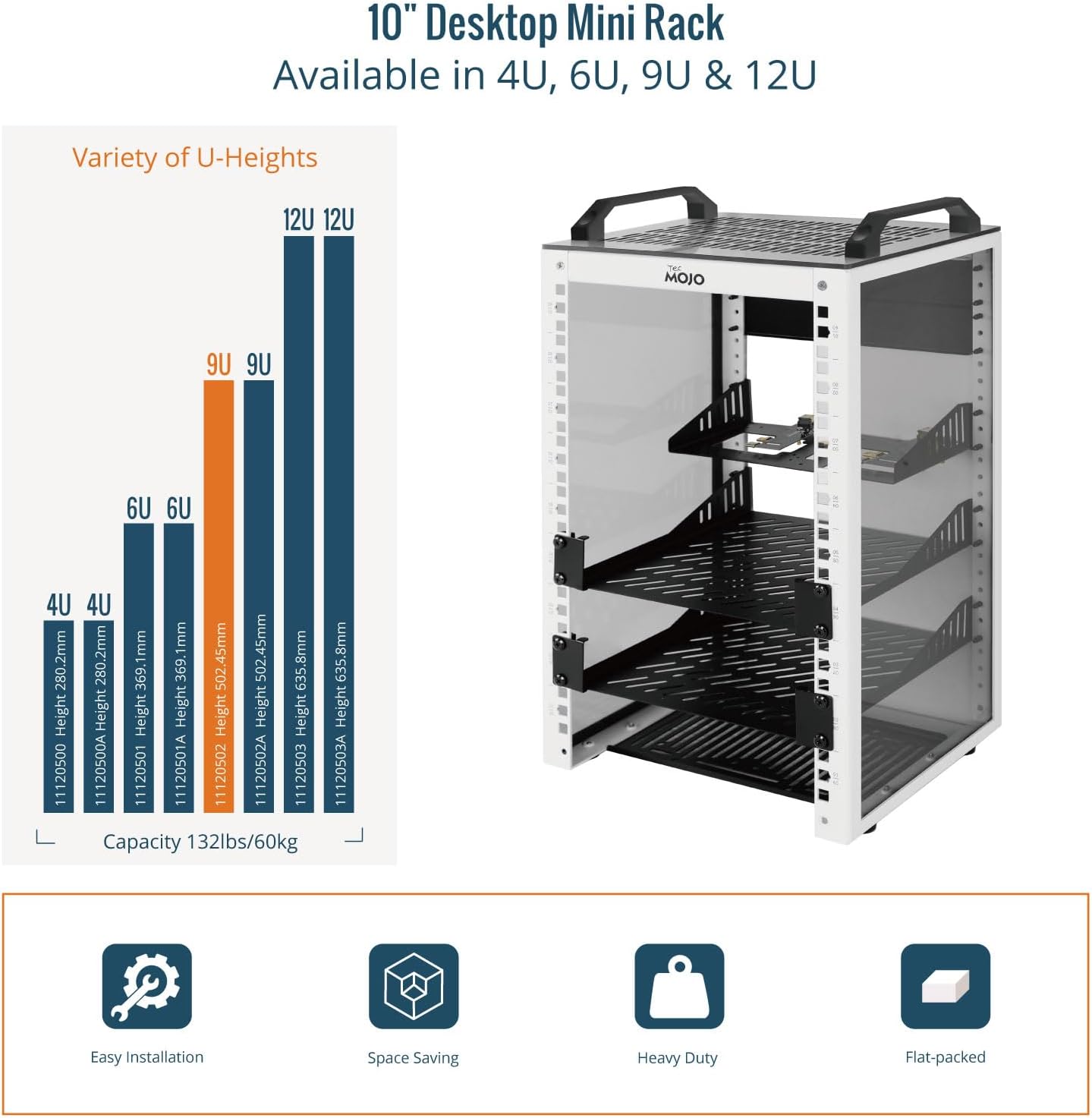 9U 10 Inch Mini Server Rack White with Shelves Panels