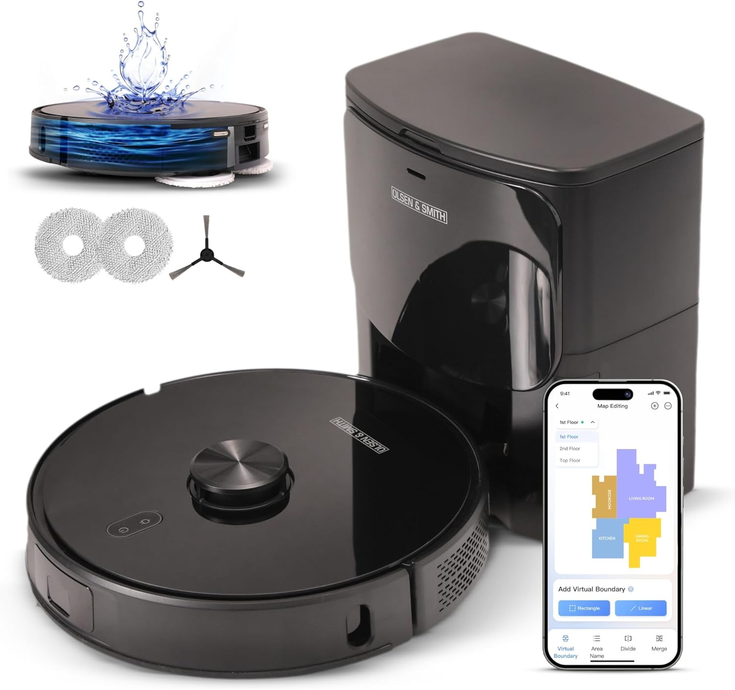Robot Vacuum Mop 6500Pa Self Empty LiDAR Mapping App Control