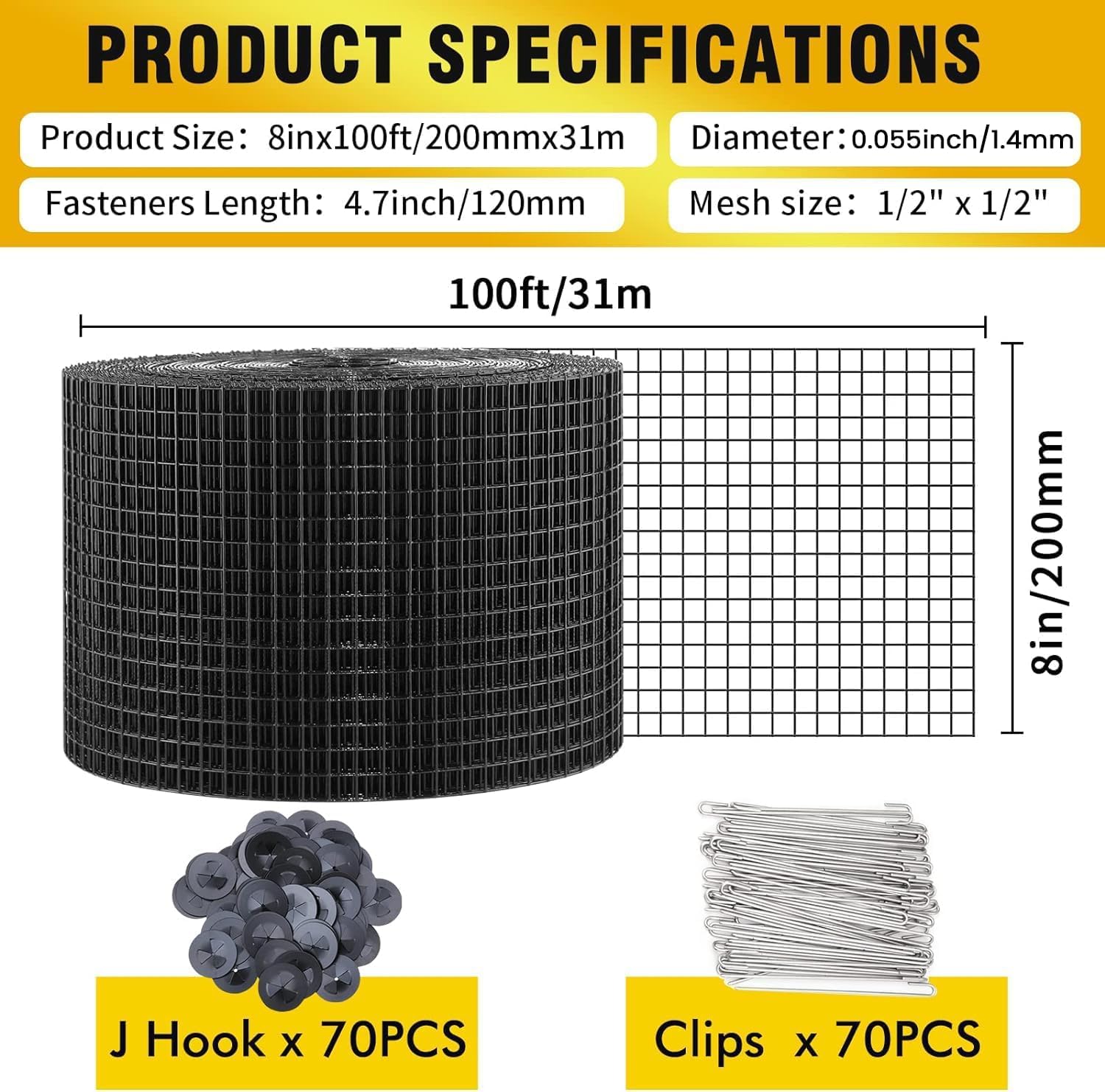 8in x 100ft Solar Panel Bird Guard Mesh with 70 Clips