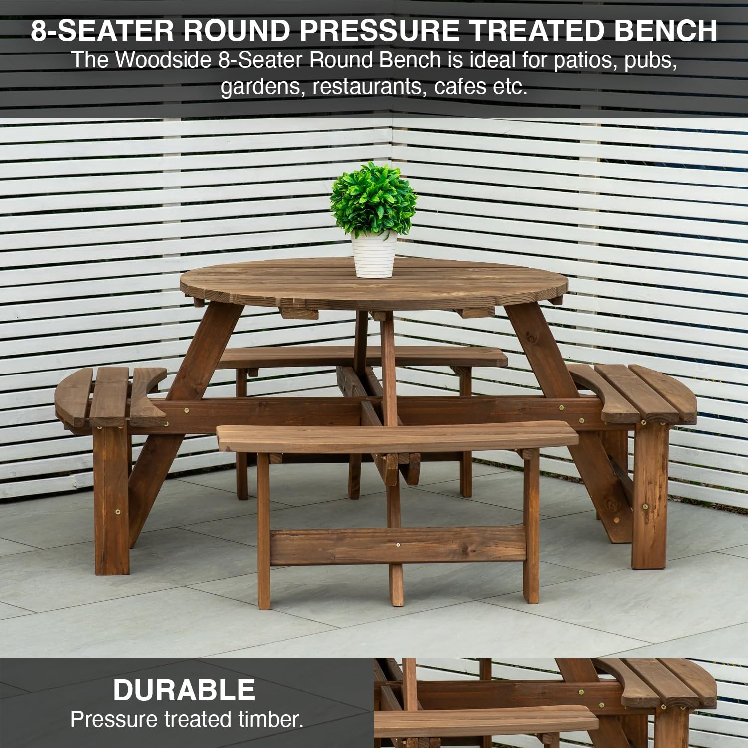 8 Seater Round Wooden Garden Picnic Table Bench Outdoor Patio w/Parasol