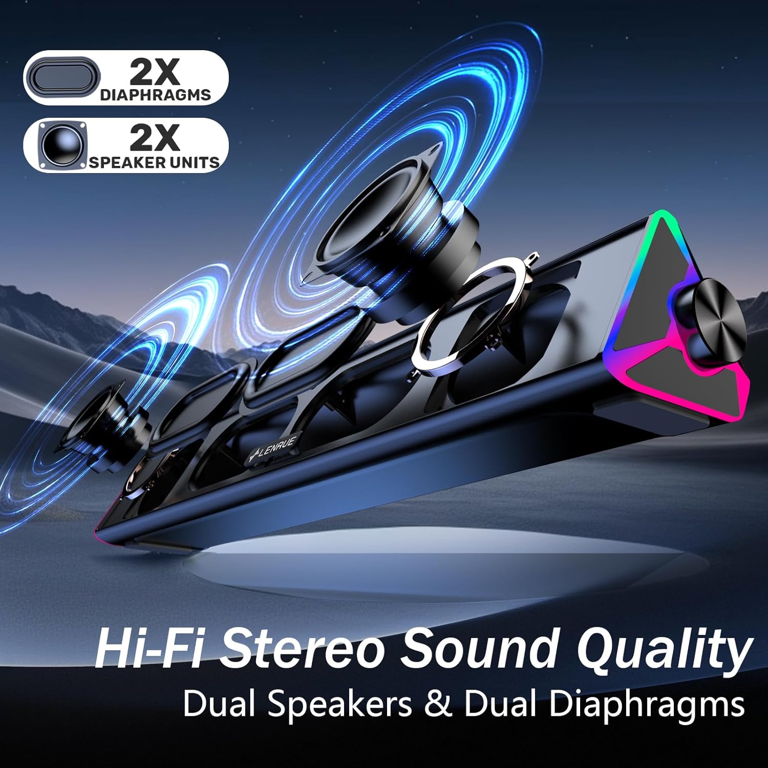 USB PC Soundbar Speakers Stereo Desktop Speaker RGB Lights