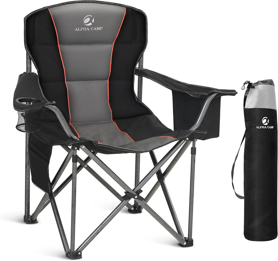Oversized Camping Chair 200kg Cooler Bag Black