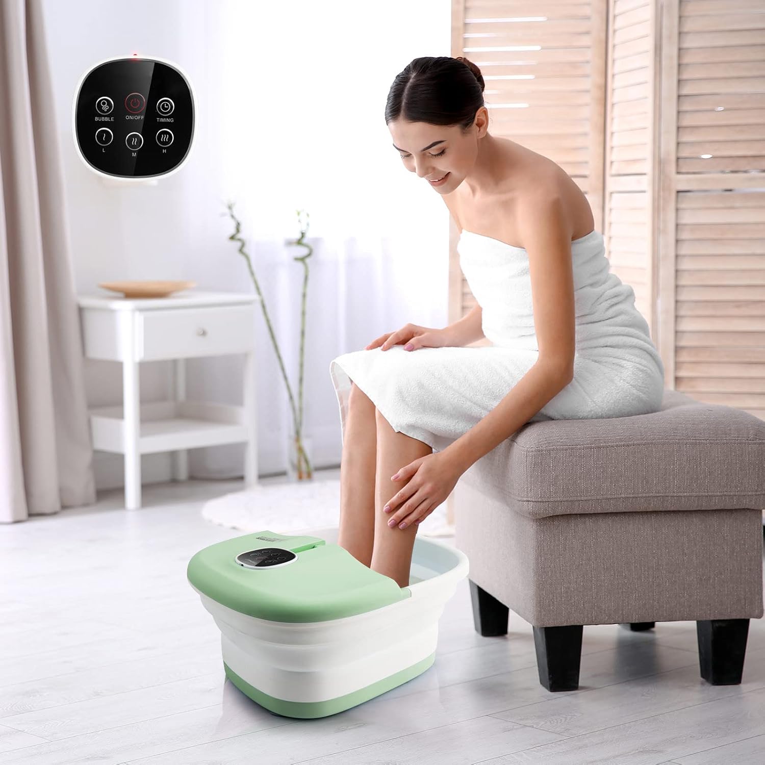 Foldable Foot Spa Massager Heated Bubble Soaker Timer Remote