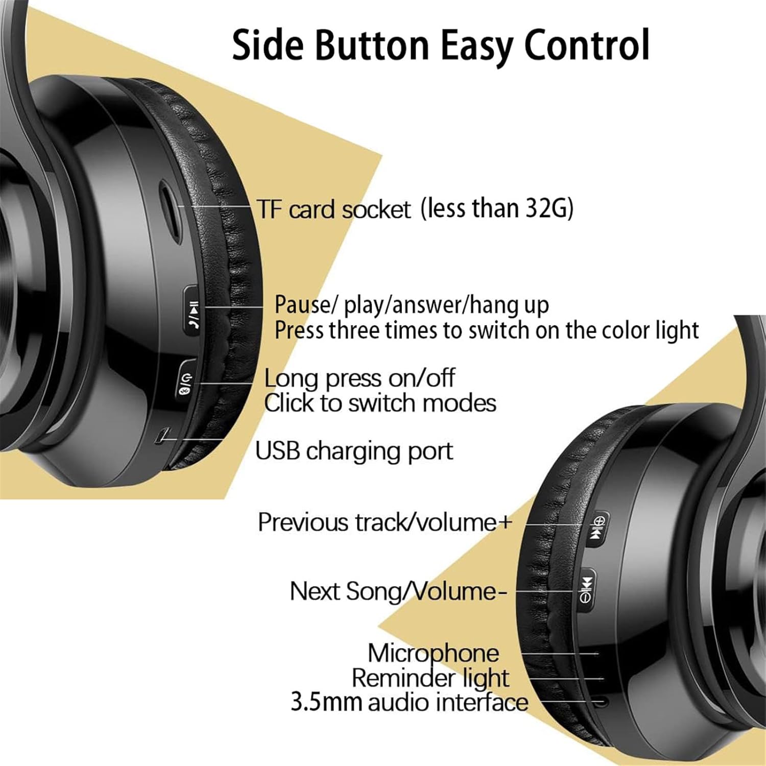 Bluetooth Over Ear Headphones Foldable Wireless Mic FM SD