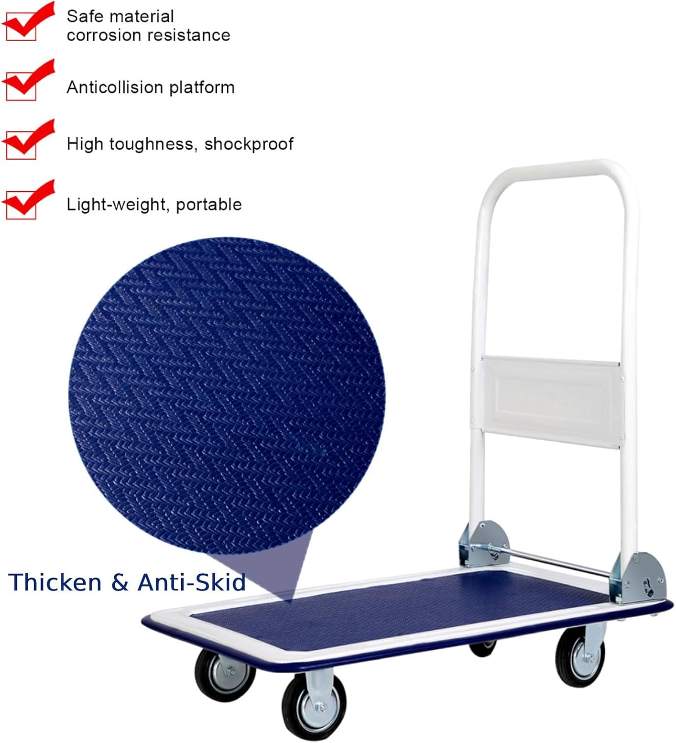 Folding Push Cart Dolly 150KG Flatbed Trolley Blue